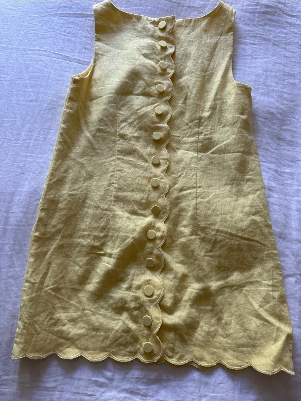 J. Crew Yellow Linen Mini Dress with Scalloped Hem
